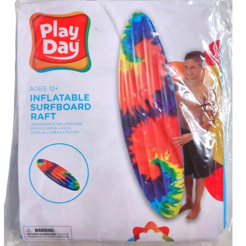 Play Day Inflatable Tie Dye Surfboard lounger Water Sports 59" New Unopened Raft